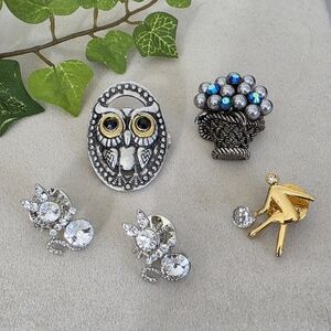 Bundle of Small Pins Owl Basket Of Pearls Cat Volleyball Player